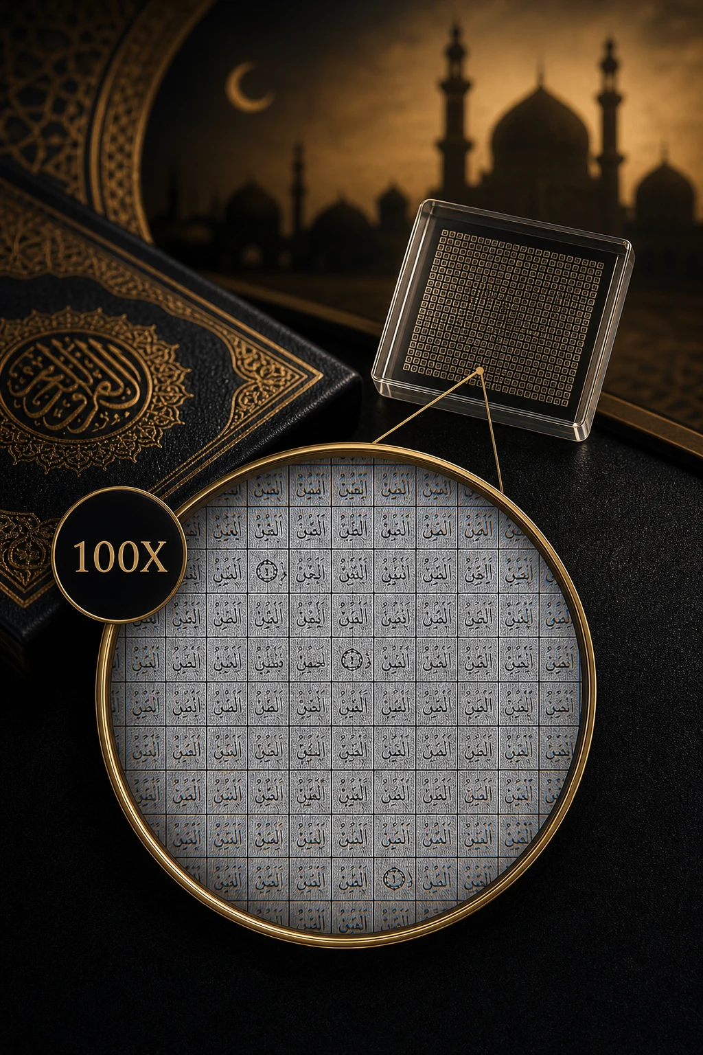 Nano Kur'an parçasının 100 kat büyütmeyle incelenmesi